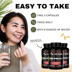 Lost Empire Herbs Pine Pollen Capsules shown, pullulan vegan capsules for dosing