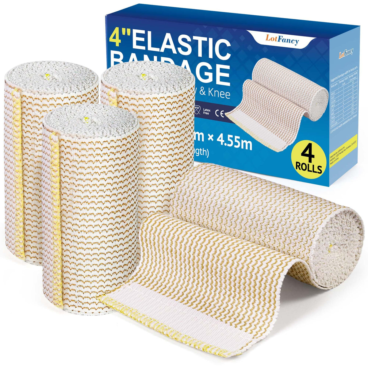 LotFancy elastic bandage wrap, 4-inch width, versatile joint support.