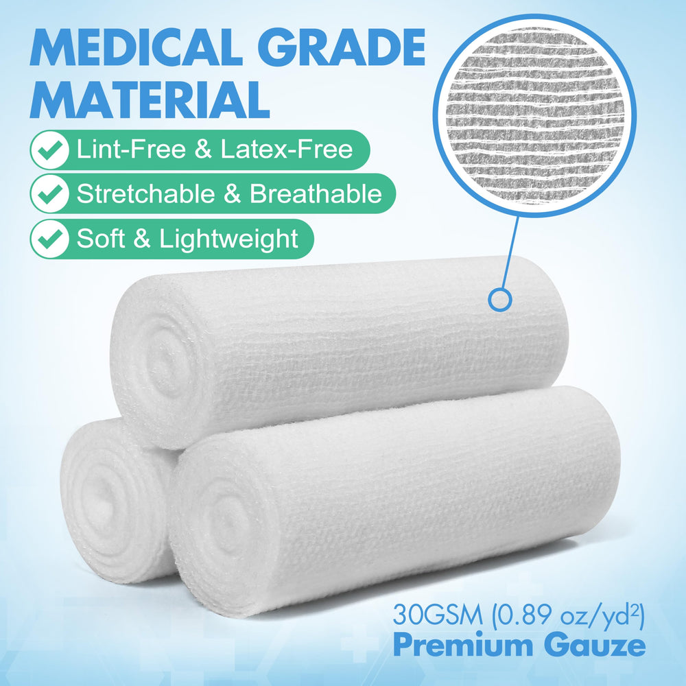 LotFancy gauze roll packaging view for compact storage in first aid kits.