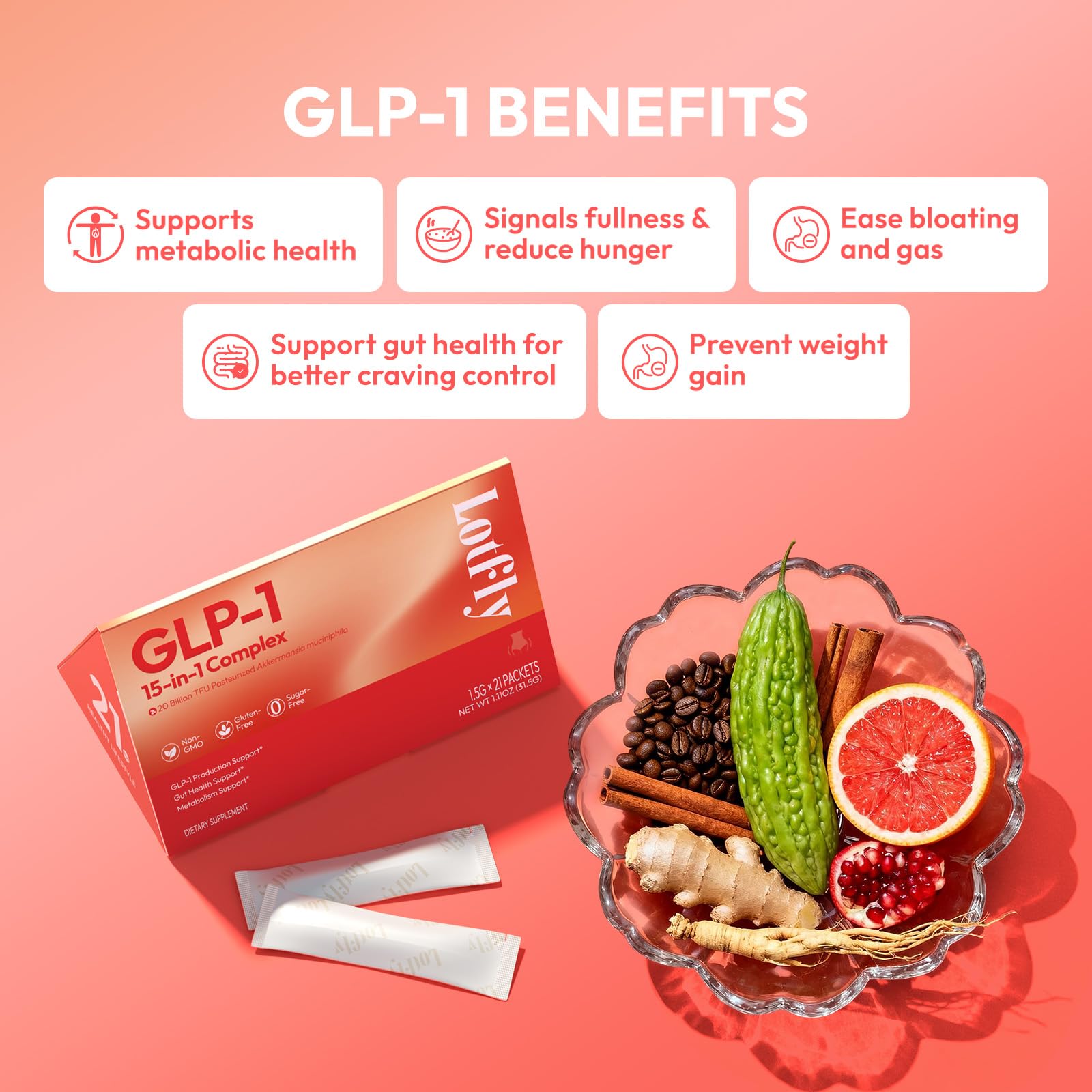 LOTFLY GLP-1 Akkermansia muciniphila bottle for gut-friendly support
