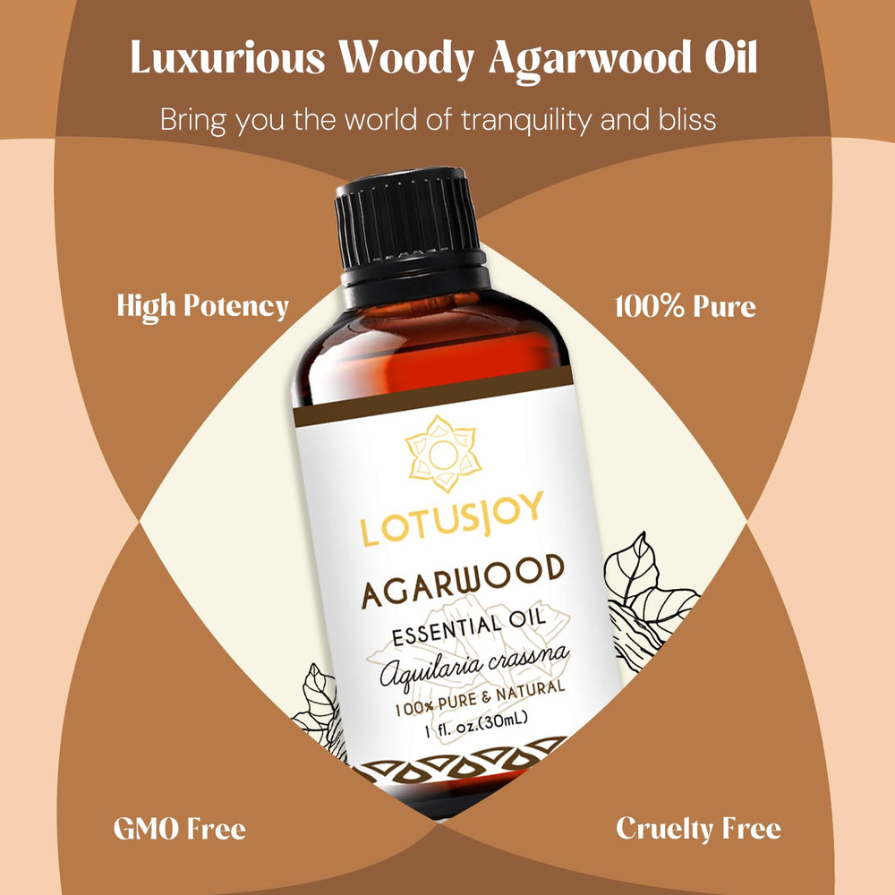 LOTUSJOY Agarwood oil in diffuser setting illustrating aromatherapy ambiance.