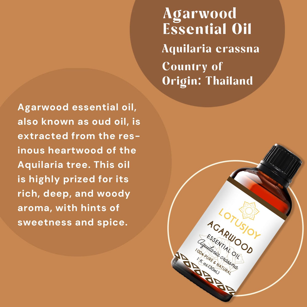 LOTUSJOY Agarwood oil close-up highlighting warm woody aroma for diffusion.