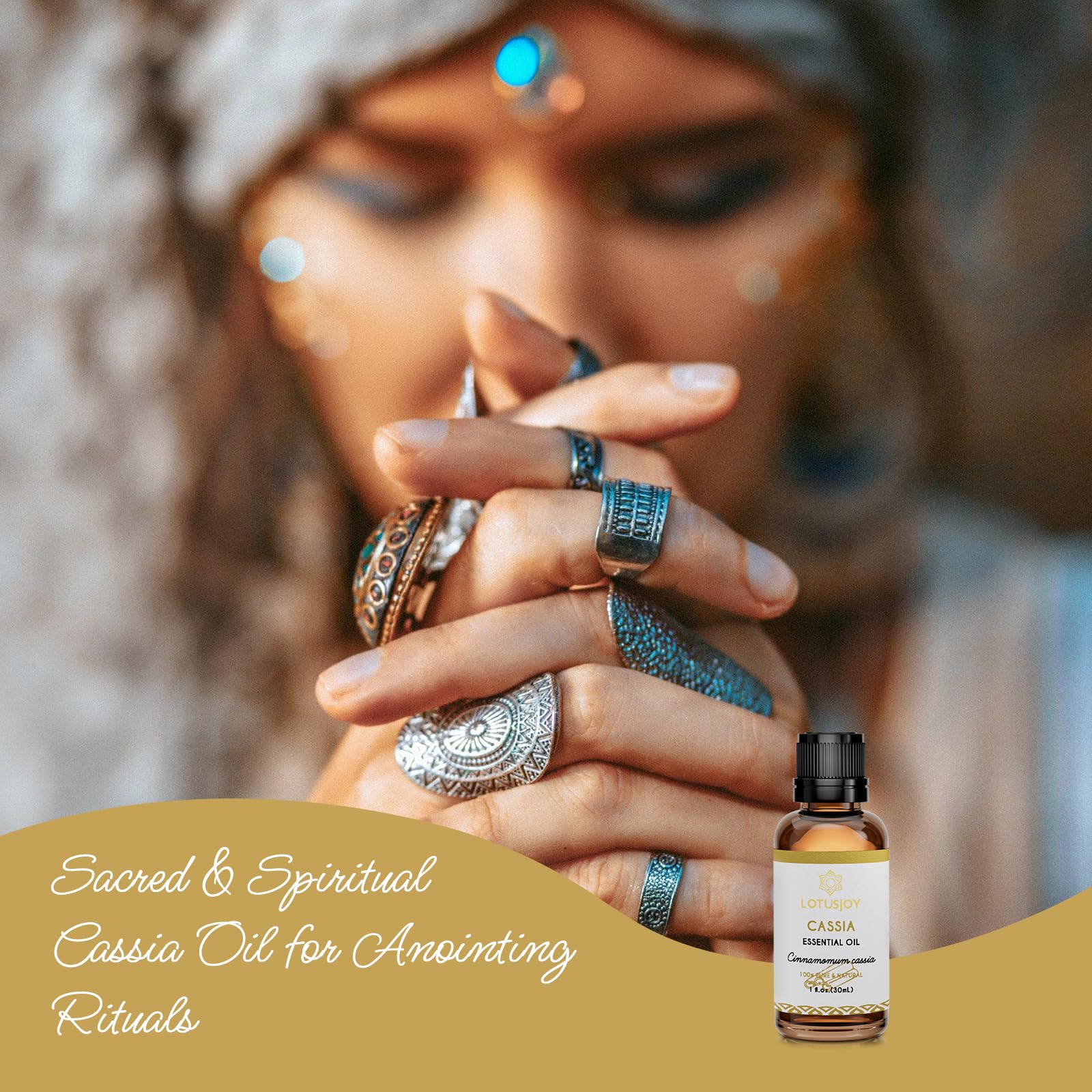 LOTUSJOY Cassia Cinnamon bottle includes amber glass and dropper.