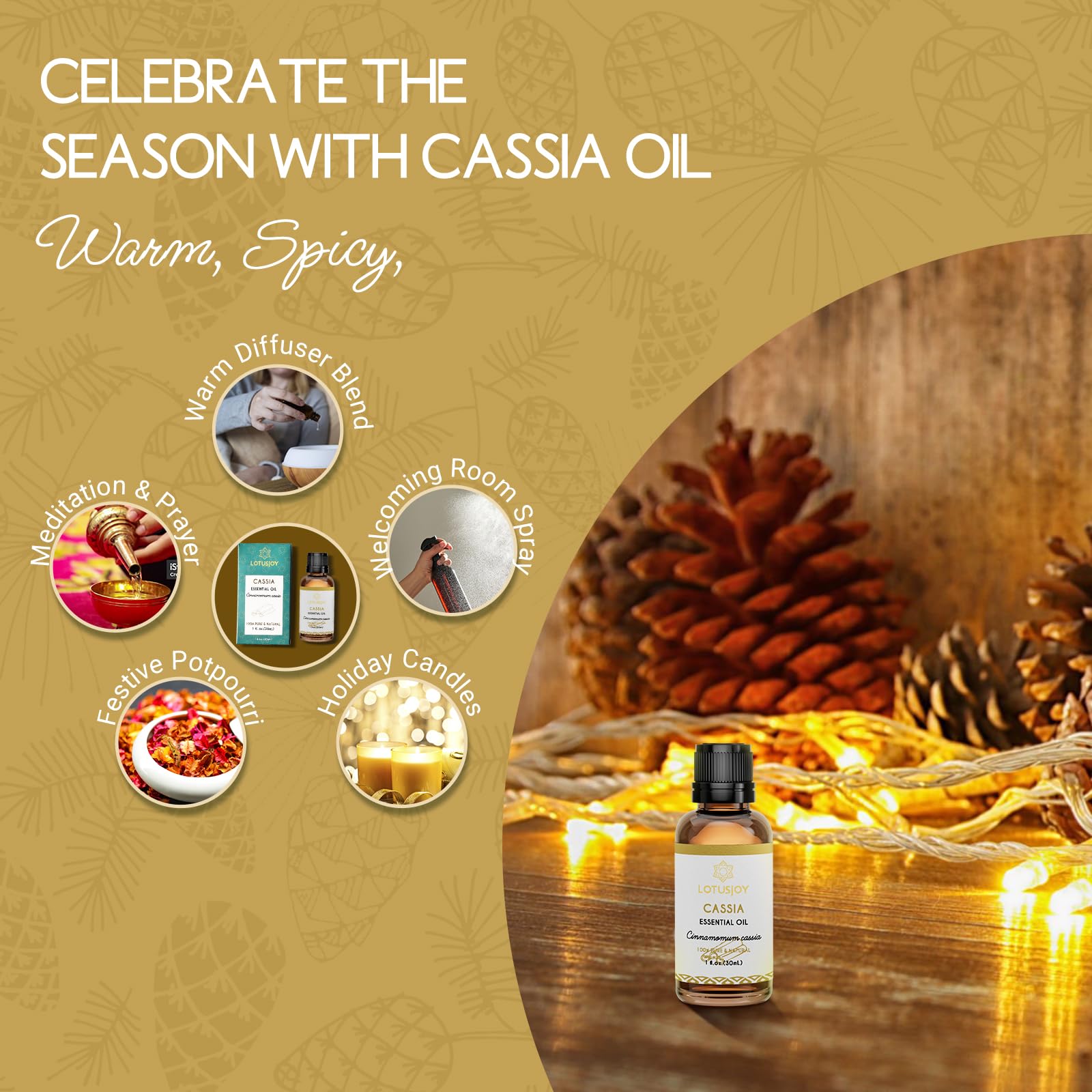 LOTUSJOY Cassia Cinnamon oil dropper included for precise usage.