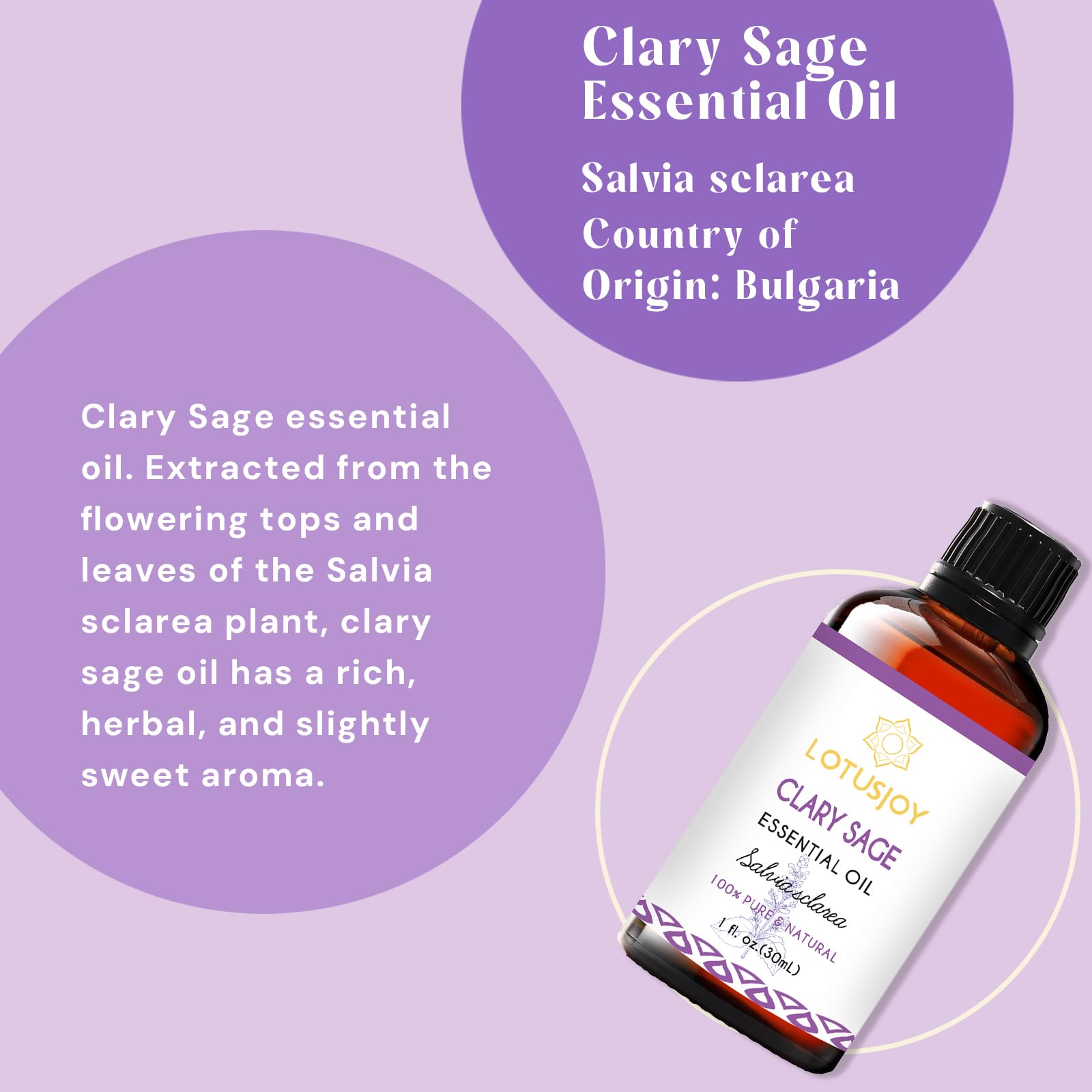 LOTUSJOY Clary Sage Oil with glass dropper for controlled use.