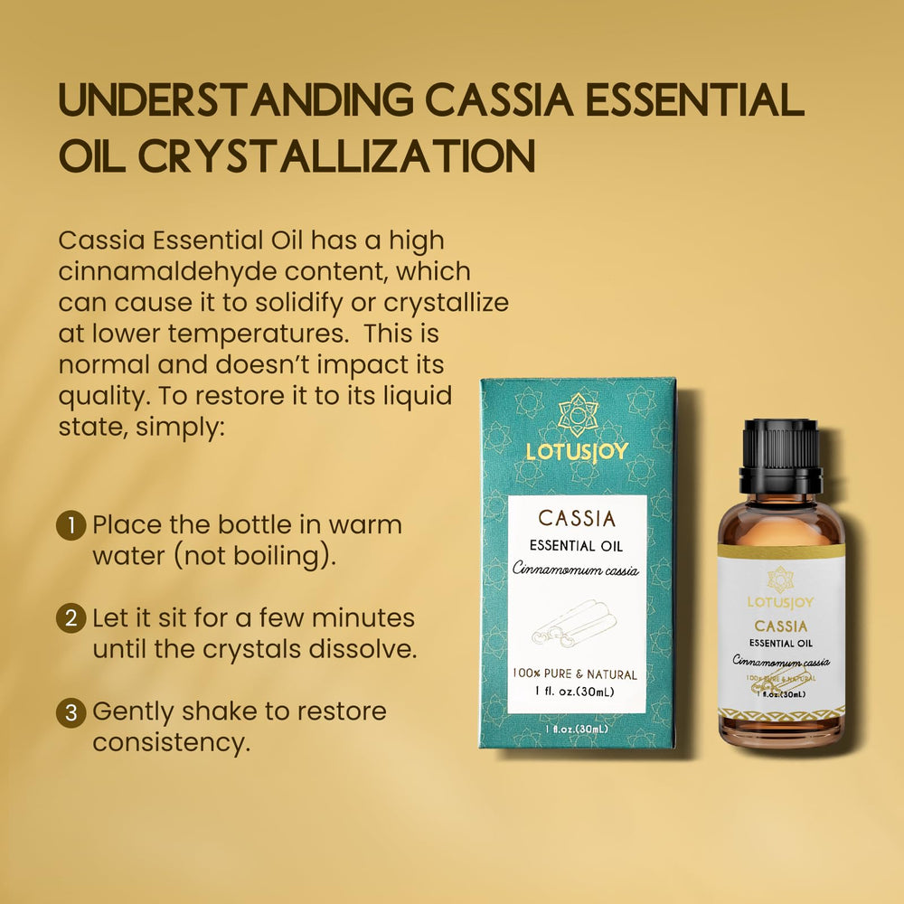 LOTUSJOY Cassia Cinnamon oil packaging highlights purity and sustainability.