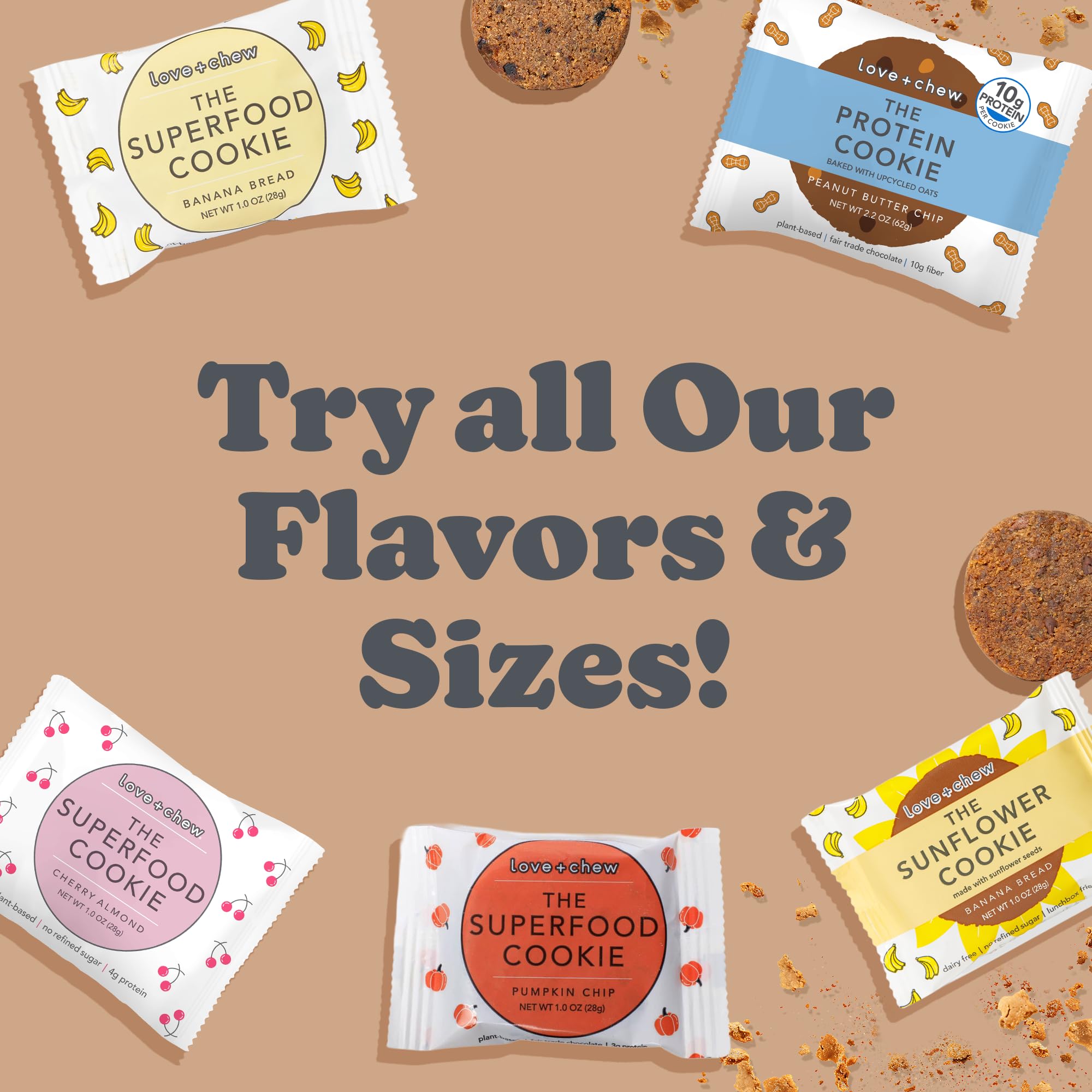 Love + Chew cookies in a gym bag, travel-friendly snack.