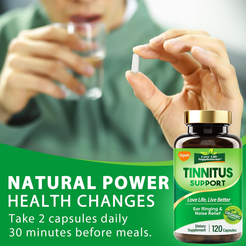 Love Life Supplements tinnitus relief daily dosing concept supports routine usage.