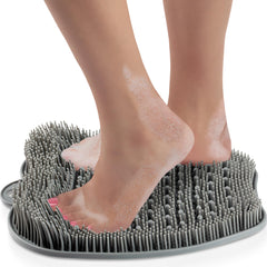 LOVE, LORI foot scrubber in shower showing thorough cleaning between toes.