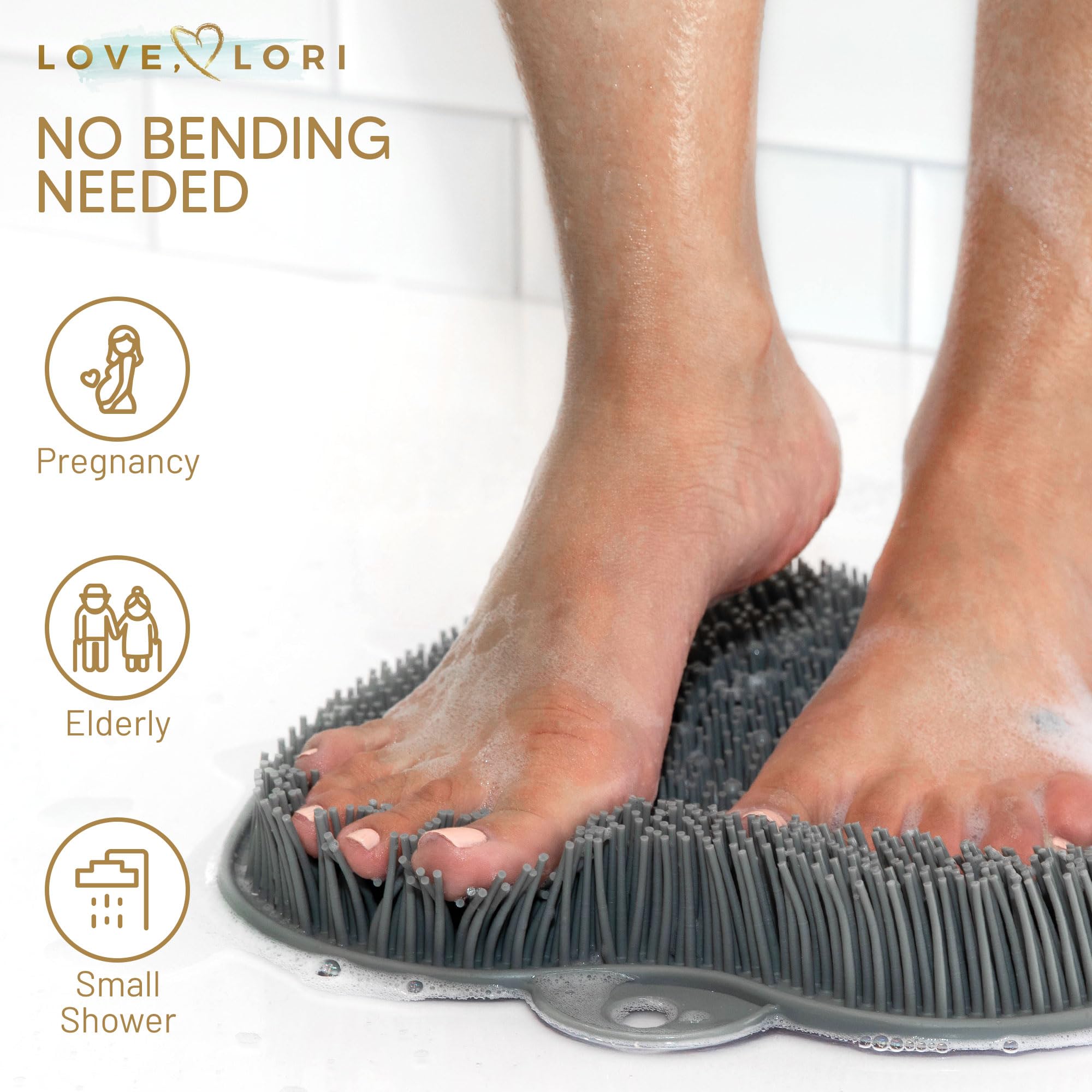 LOVE, LORI non-slip suction cups close-up demonstrating secure attachment.