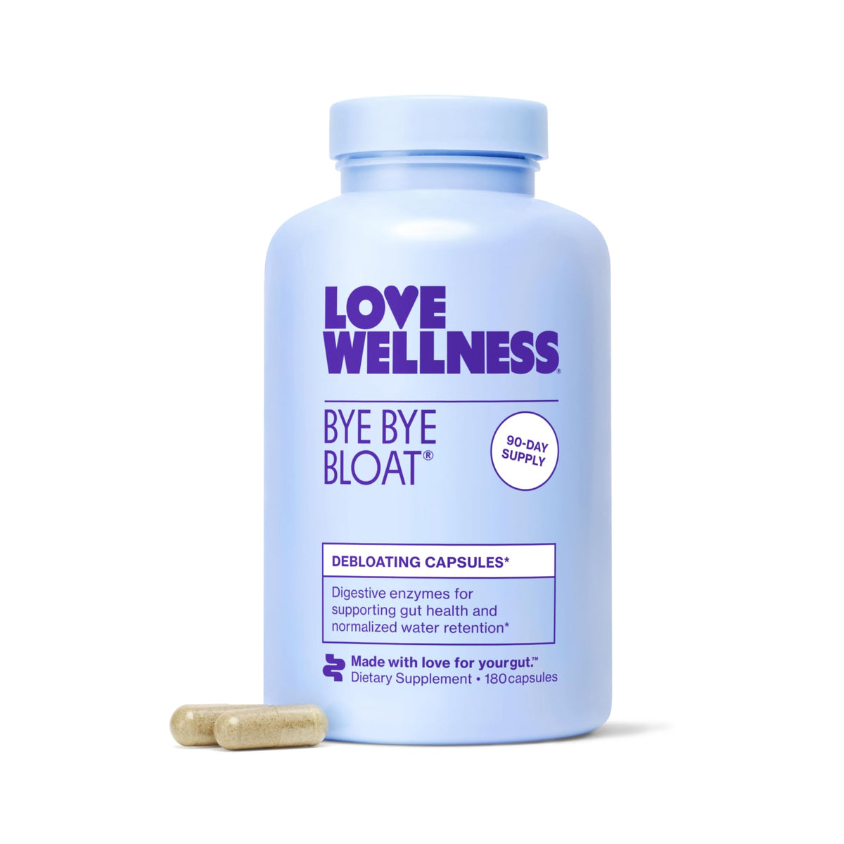 Love Wellness Bye Bye Bloat bottle pour for convenient post-meal digestion support