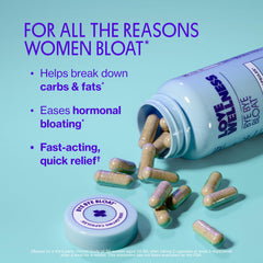 Love Wellness Bye Bye Bloat bottle nutrition facts close-up supporting digestion.