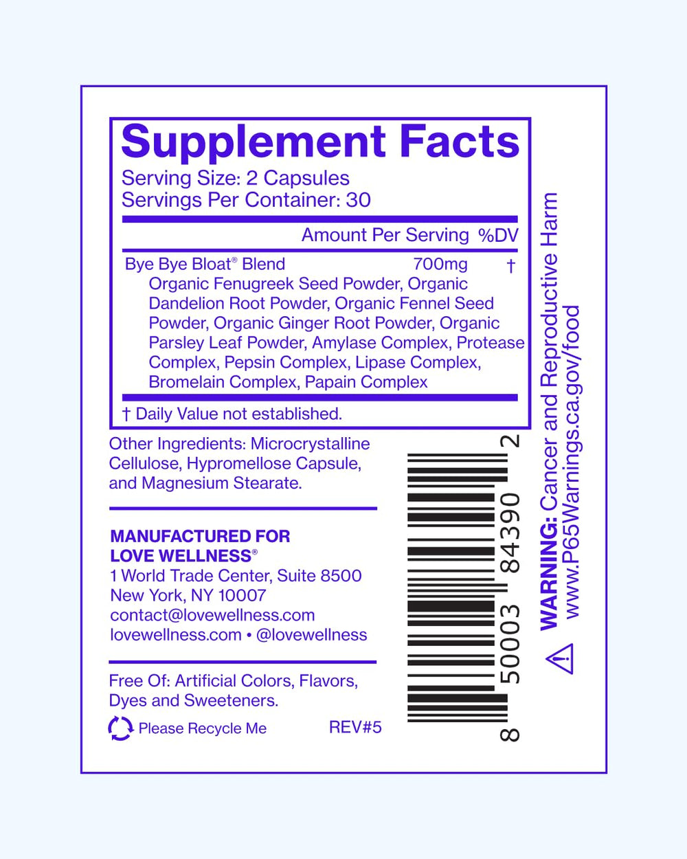 Love Wellness Digestive Enzymes label close-up with ingredients list.