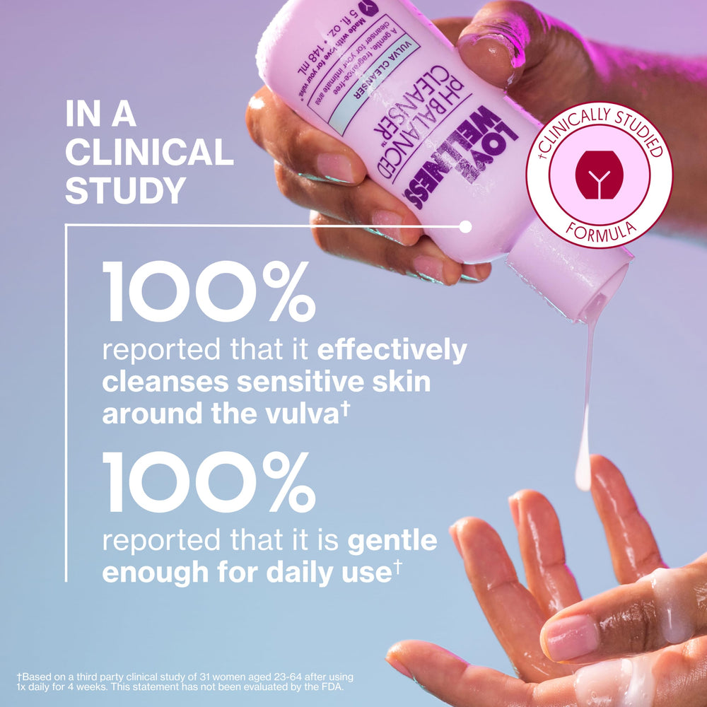 Fragrance-free Love Wellness label emphasizing gentle feminine care