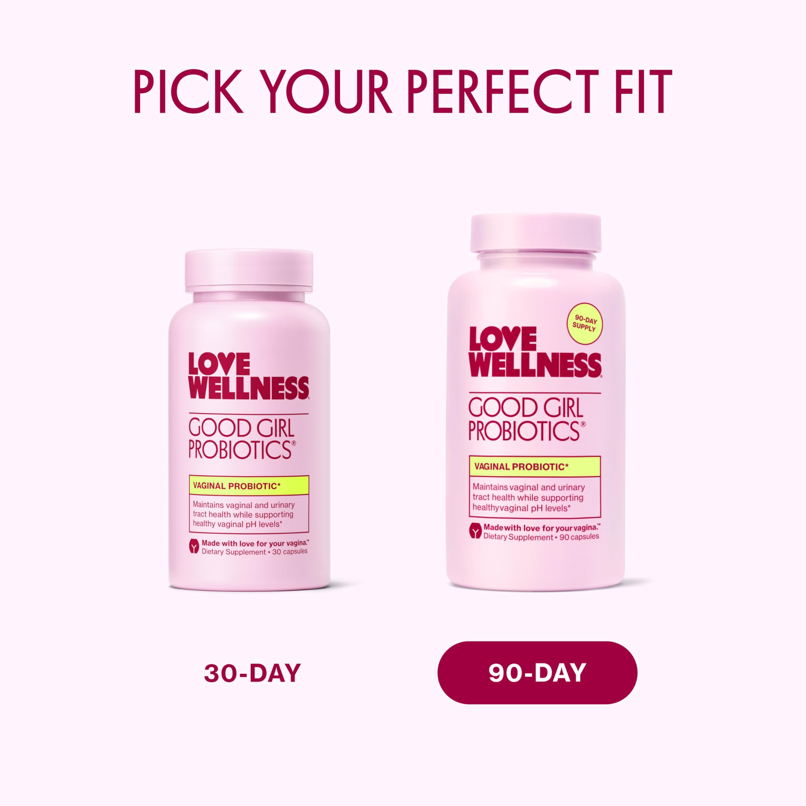 Gluten-free stamp on Love Wellness Good Girl Probiotics for sensitive shoppers.