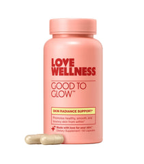 Love Wellness Good to Glow bottle front supports daily skin radiance.