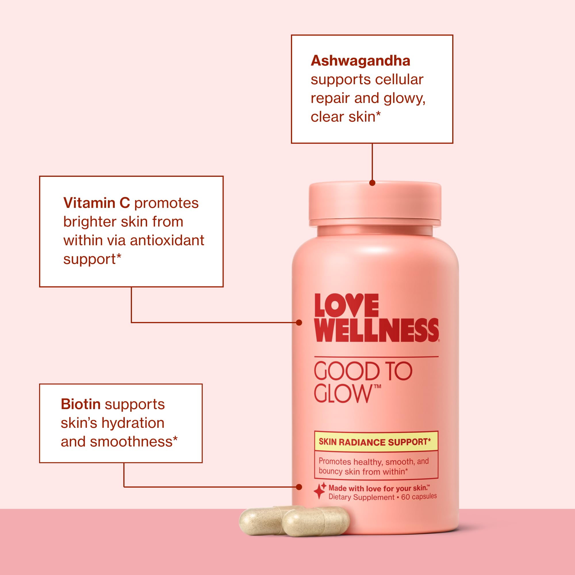 Love Wellness Good to Glow daily use promotes hydrated, nourished skin texture.
