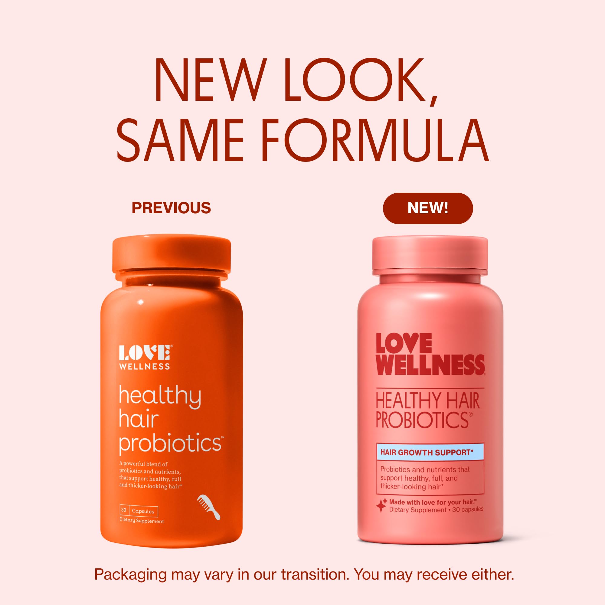 Love Wellness Healthy Hair Probiotics capsules ready for convenient, on-the-go hair support.