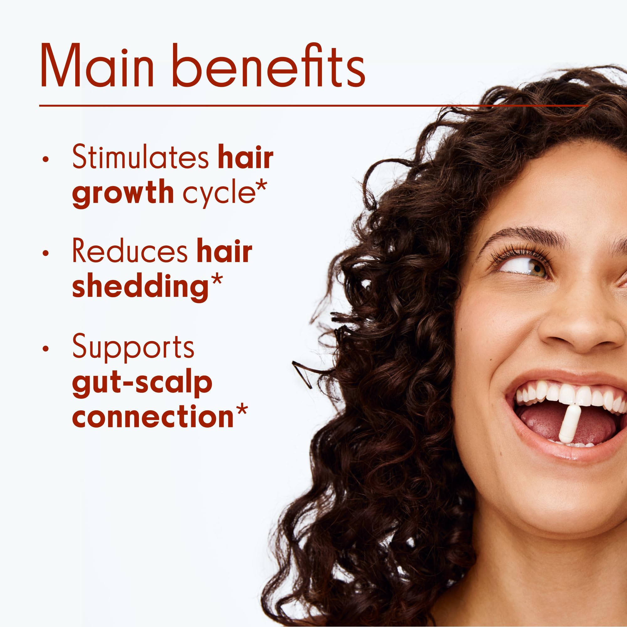 Love Wellness Healthy Hair Probiotics label closeup featuring Biotin and B vitamins.