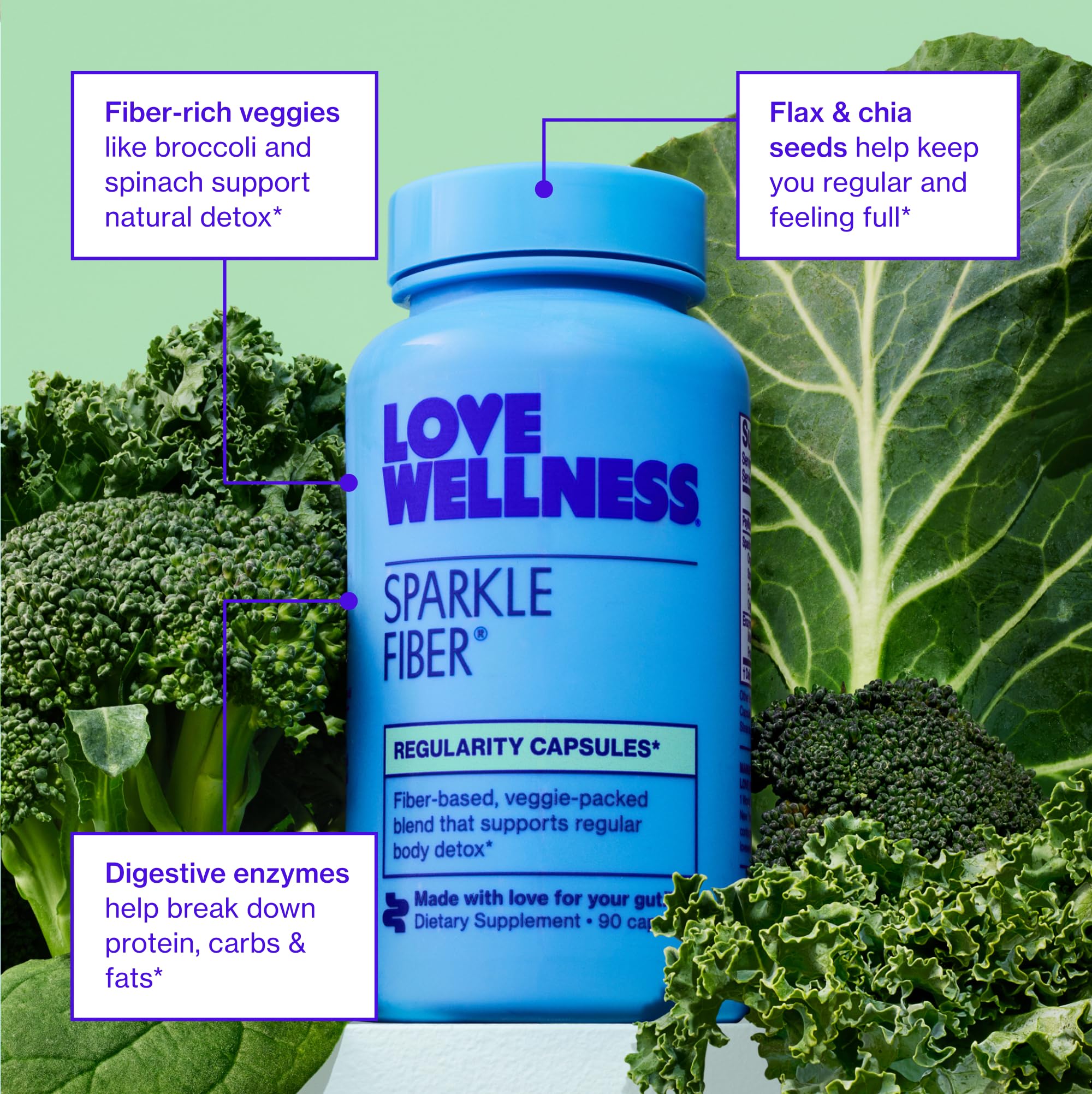 Love Wellness Organic broccoli head and plant powder provide nutrients and fiber.