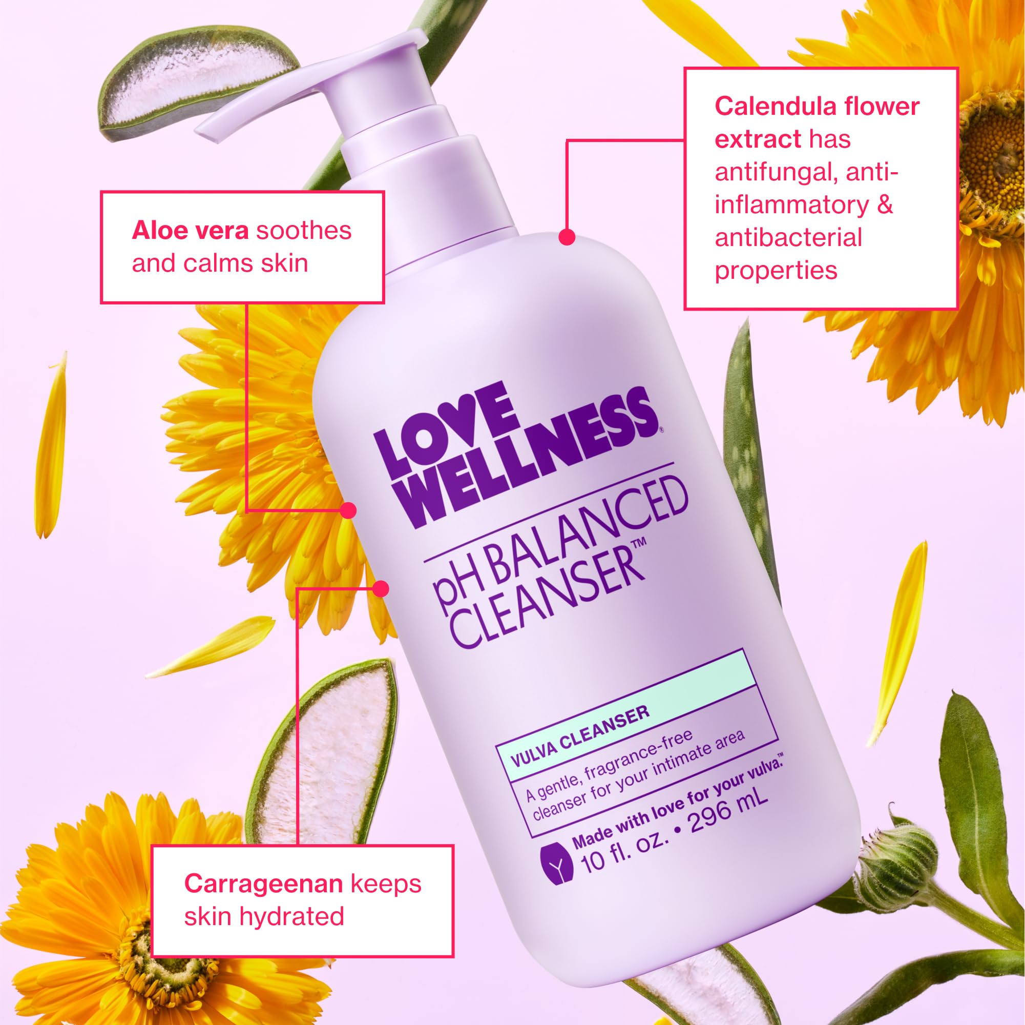 Love Wellness pH Balancing Cleanser ingredients image with aloe vera for sensitive skin