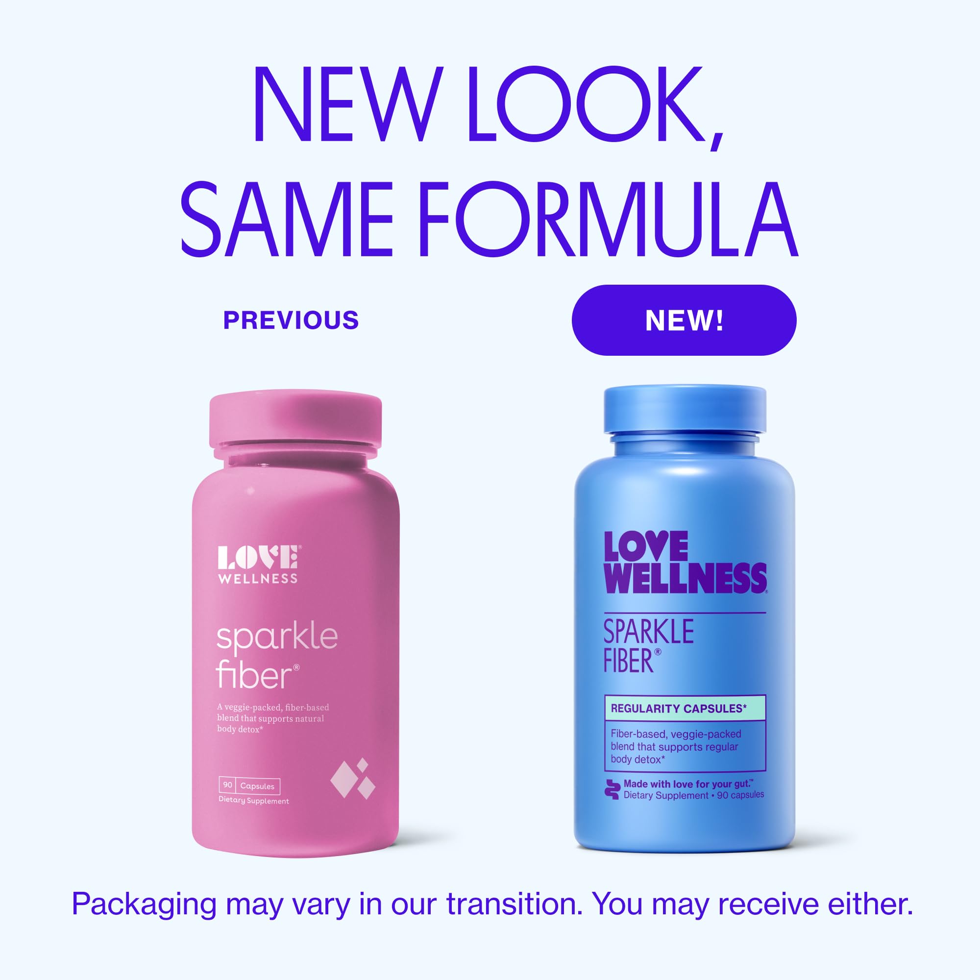 Sparkle Fiber capsules, vegan and dairy-free, for gentle daily regularity.