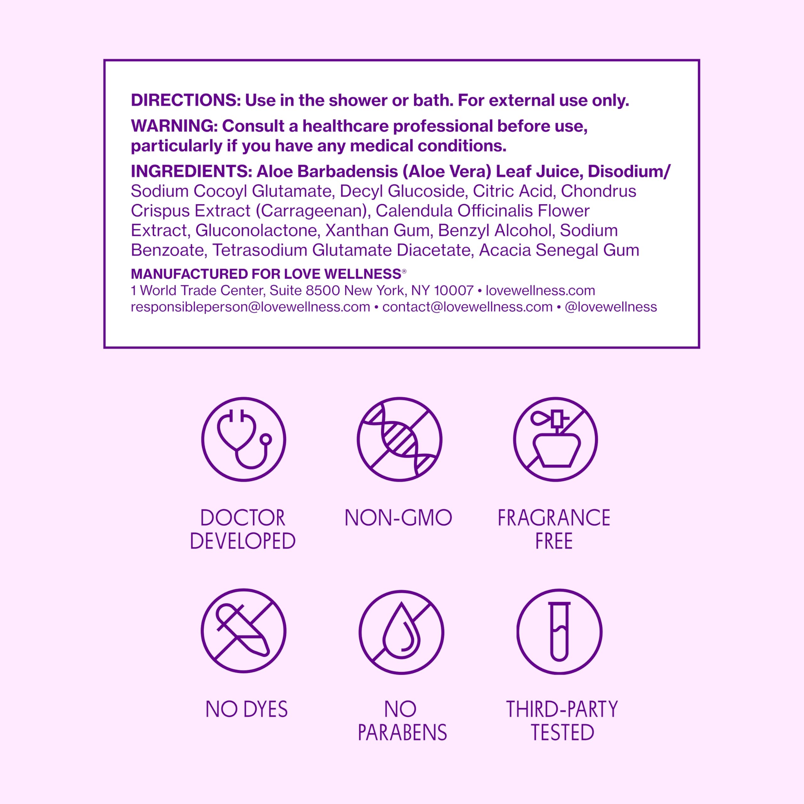 Vegan and cruelty-free logo on Love Wellness pH Balancing Cleanser packaging