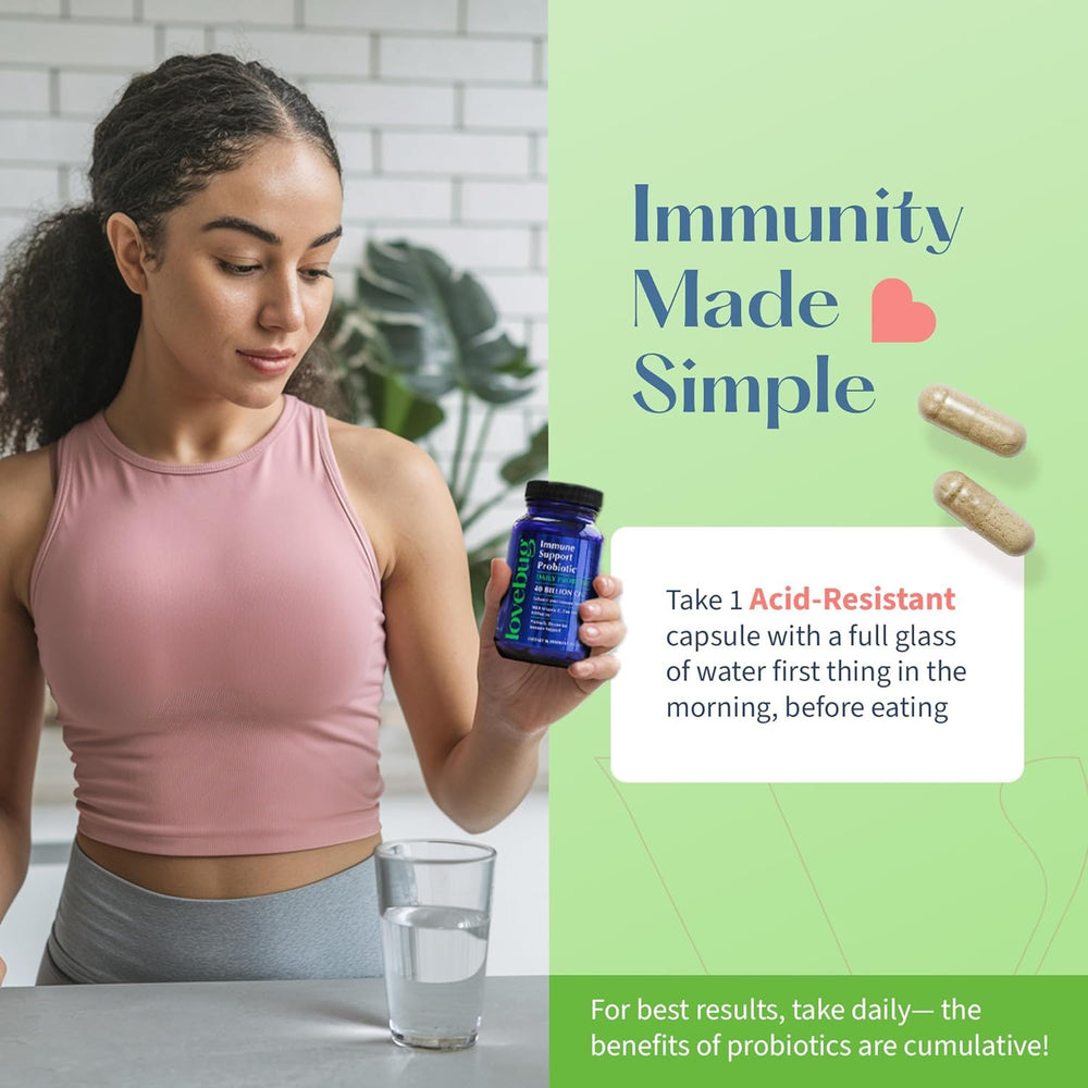 LOVEBUG packaging with vitamins and zinc visuals for immune support