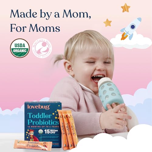 Lovebug Kids Probiotic Powder morning routine shot with glass.