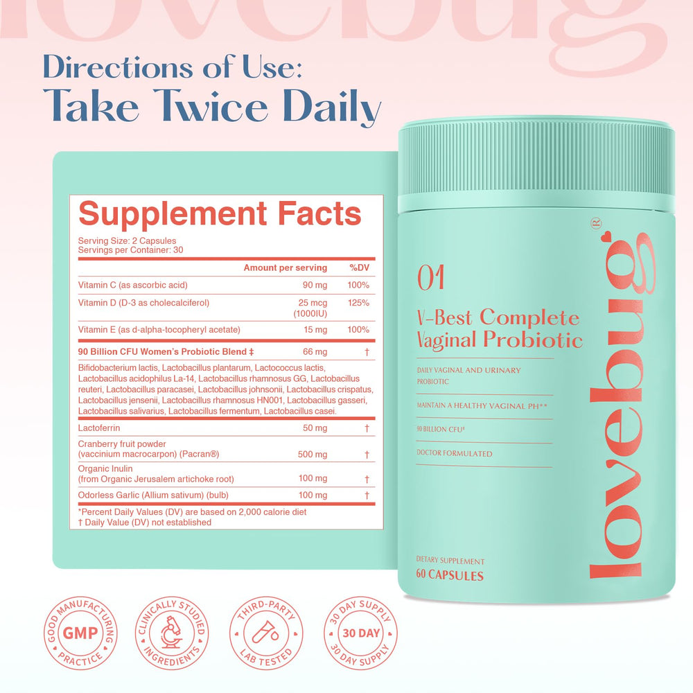 LoveBug V-Best display with inulin prebiotic illustration.