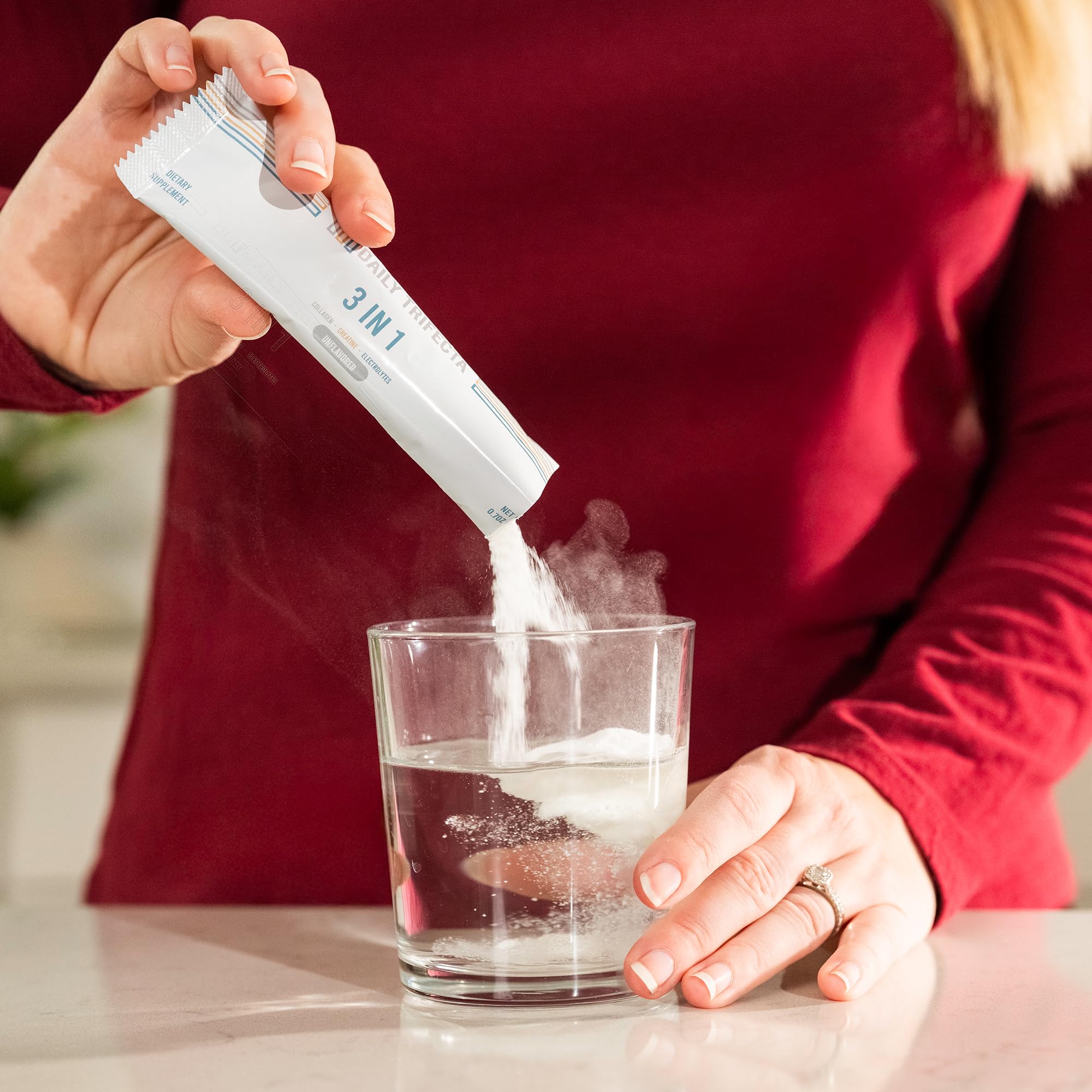 Lovie Style Daily Trifecta collagen close-up suggests daily wellness benefits