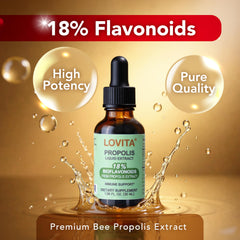 LOVITA Bee Propolis liquid dropper showing easy dosing for convenient daily use