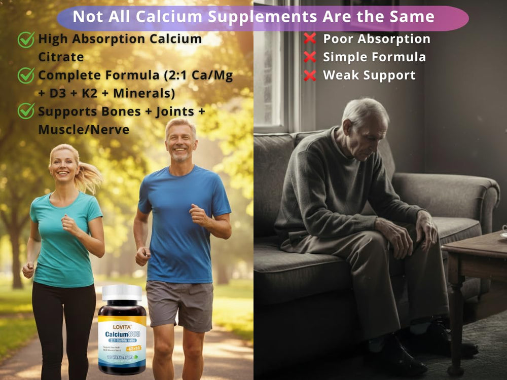 Nutrition label view of Lovita 800mg calcium citrate with minerals.