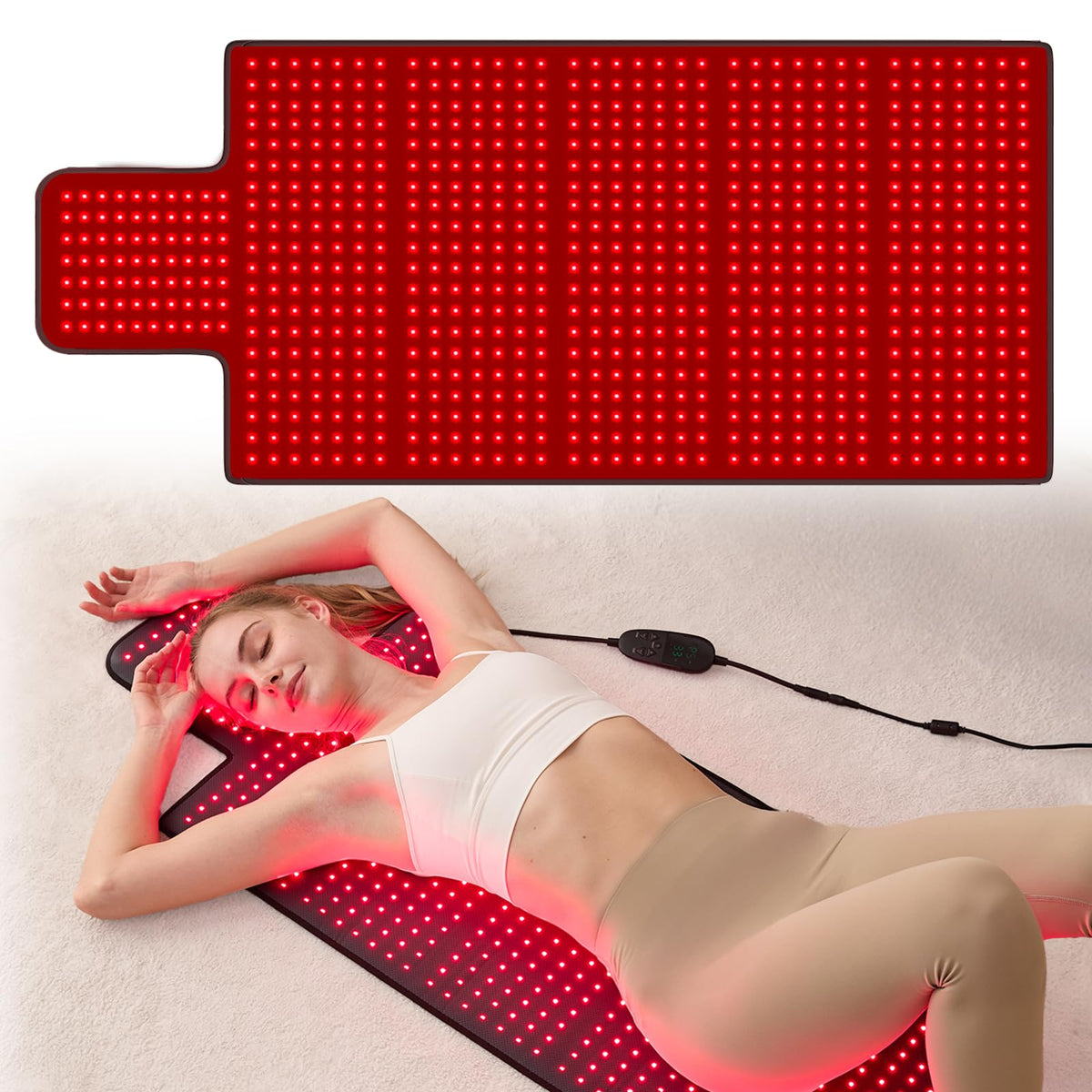 LPKP extra-large red light mat offers full-body coverage for home wellness sessions.