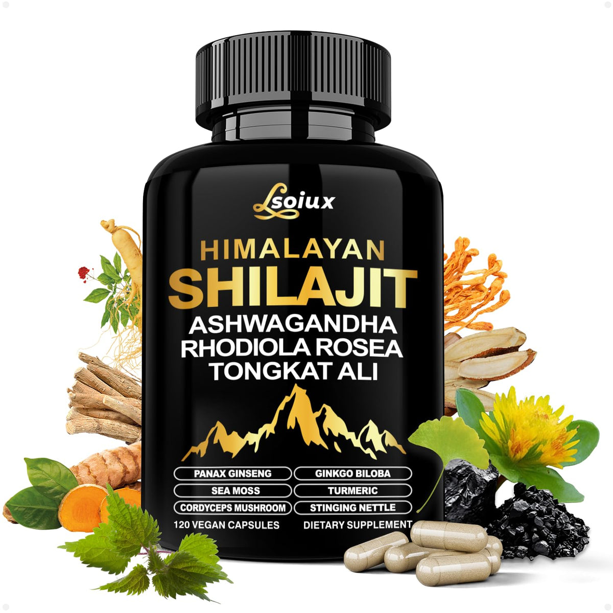 LSOIUX Shilajit capsules bottle front for daily vitality support