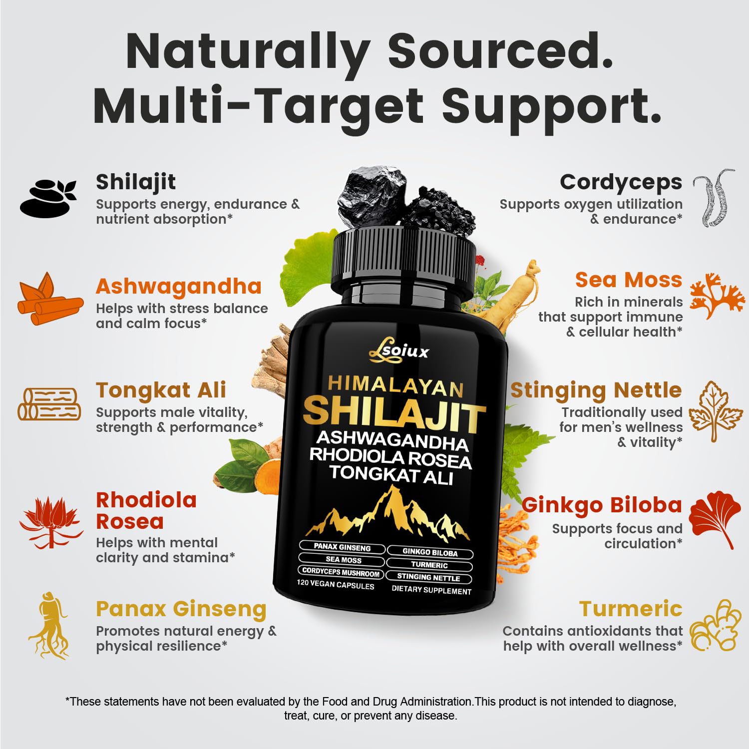 LSOIUX pure Shilajit capsules close-up for daily use