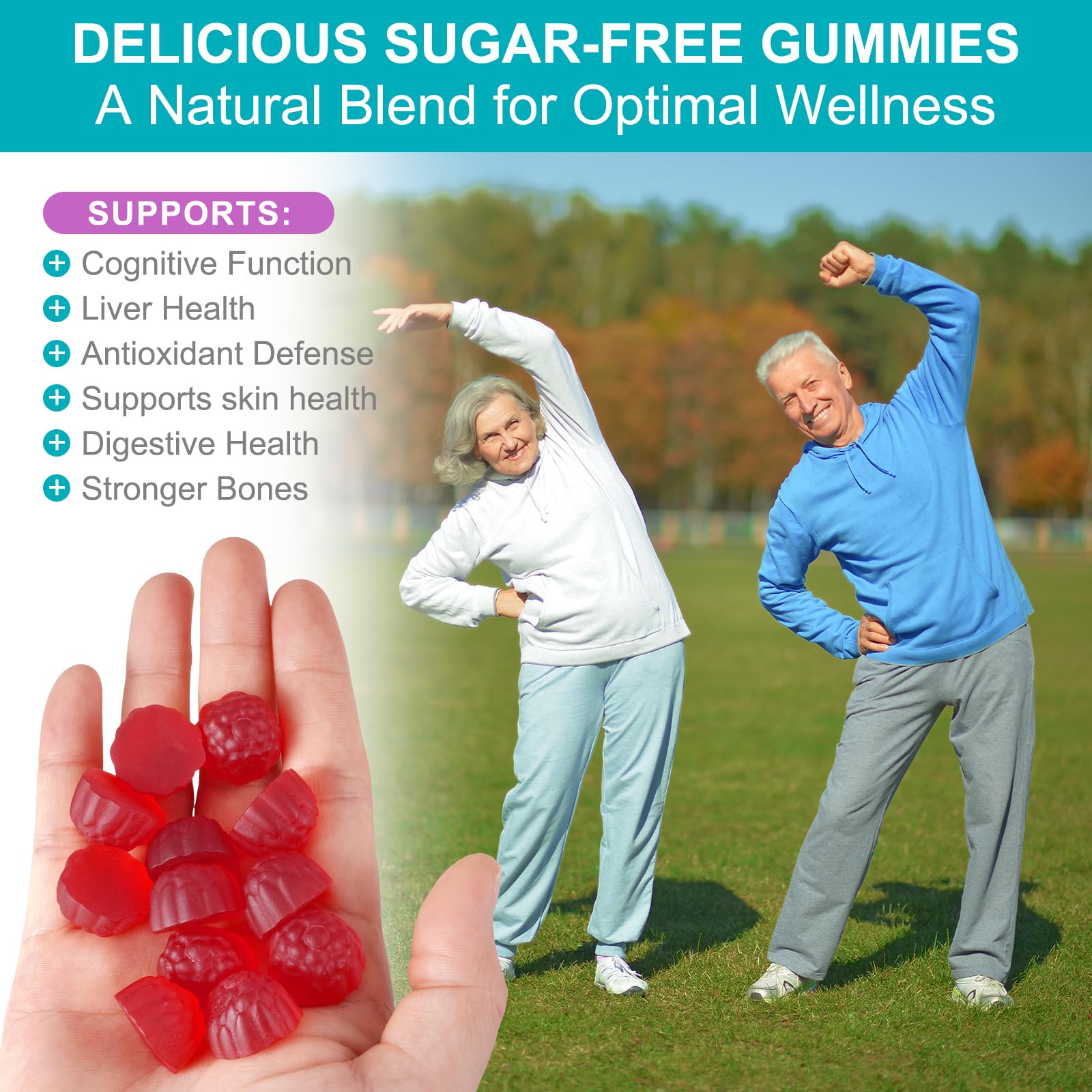Nutrition panel emphasizes no sugar and gluten-free for clean choices.