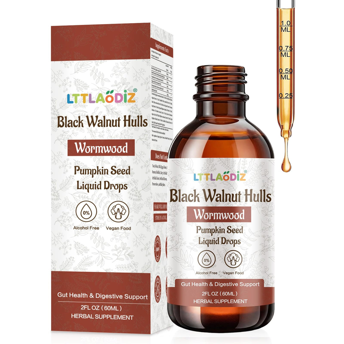 LTTLAODIZ black walnut tincture bottle for on-the-go digestive support