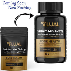 LUAL Calcium Minis bottle side reveals compact, travel-friendly packaging.