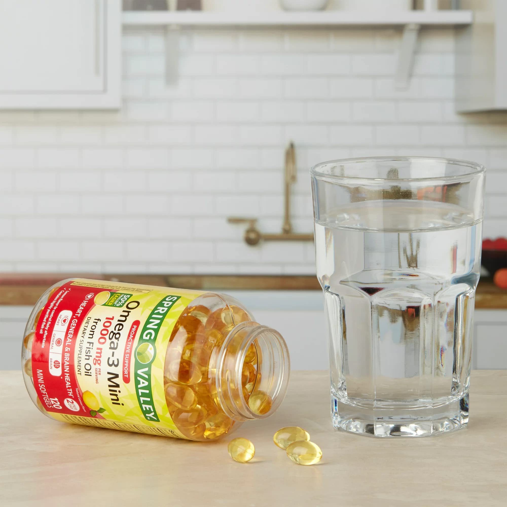 LUAL Lemon-flavored Omega-3 Mini softgels in bottle