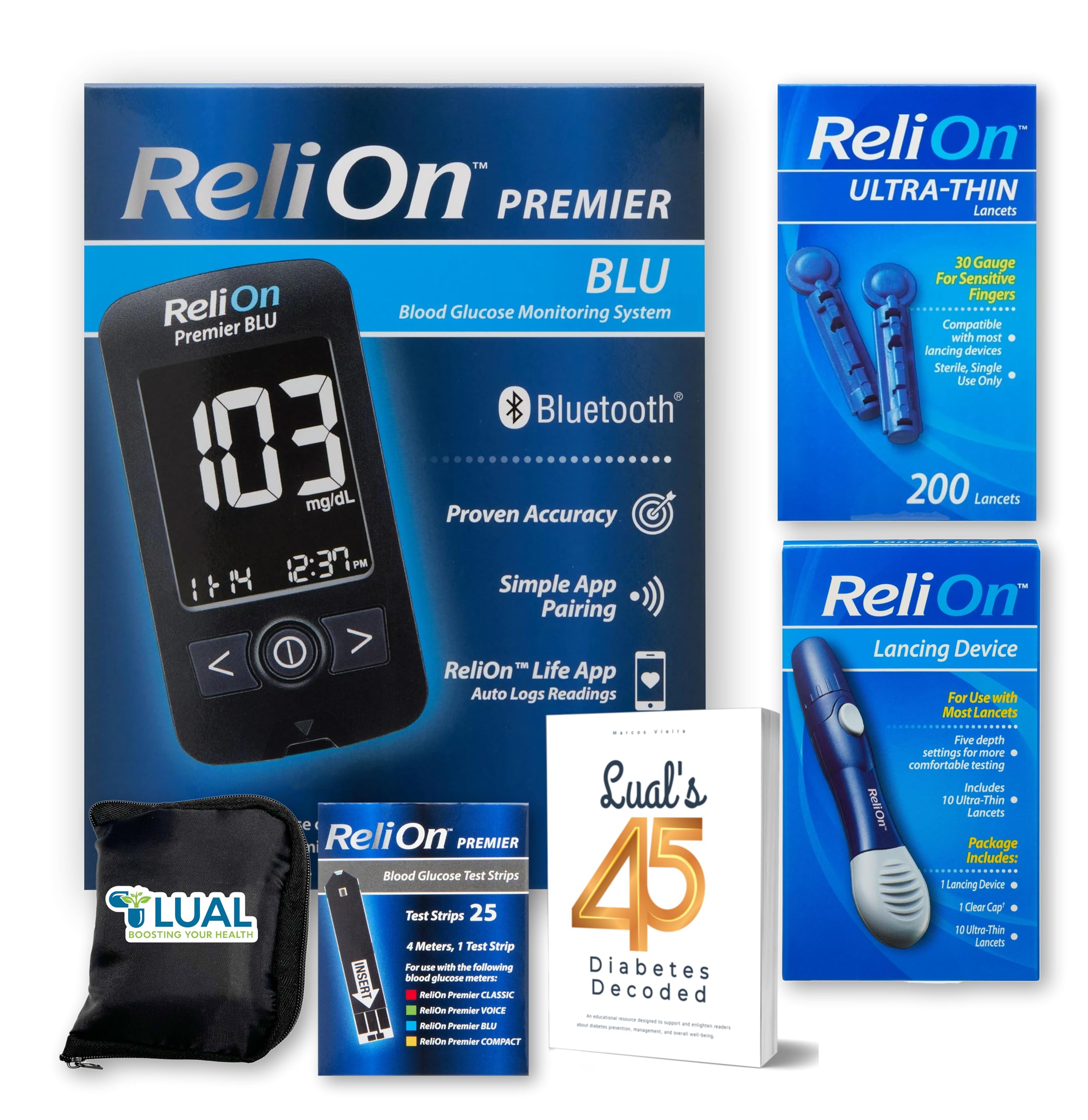 LUAL Premier BLU glucose monitor front view for accurate, on-the-go glucose tracking