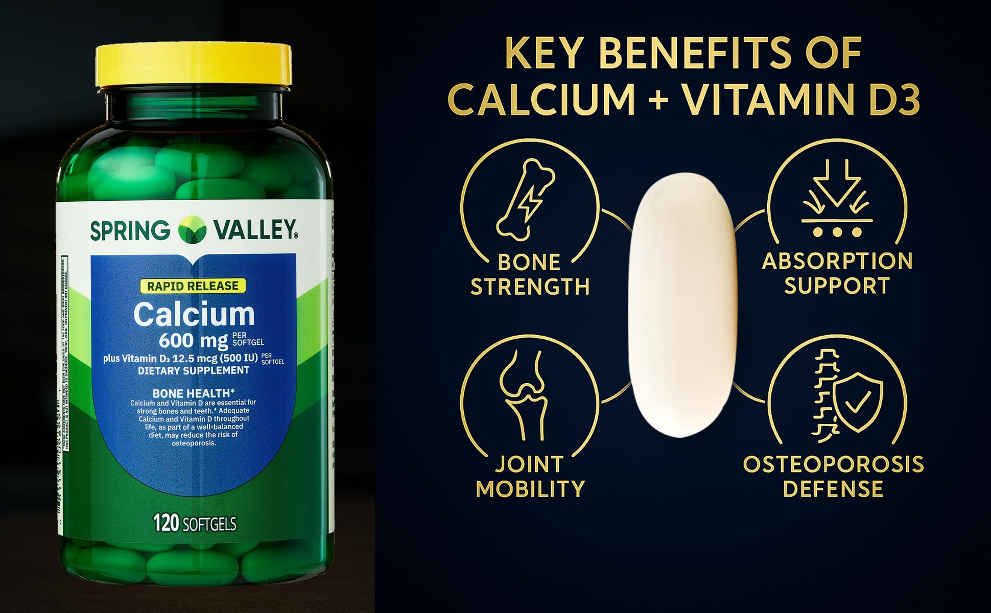 Bone health graphics on packaging emphasize joint and bone support.