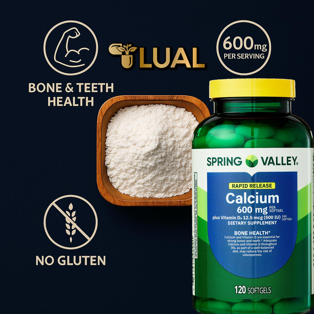 Gluten-free label on LUAL Spring Valley calcium supplement.
