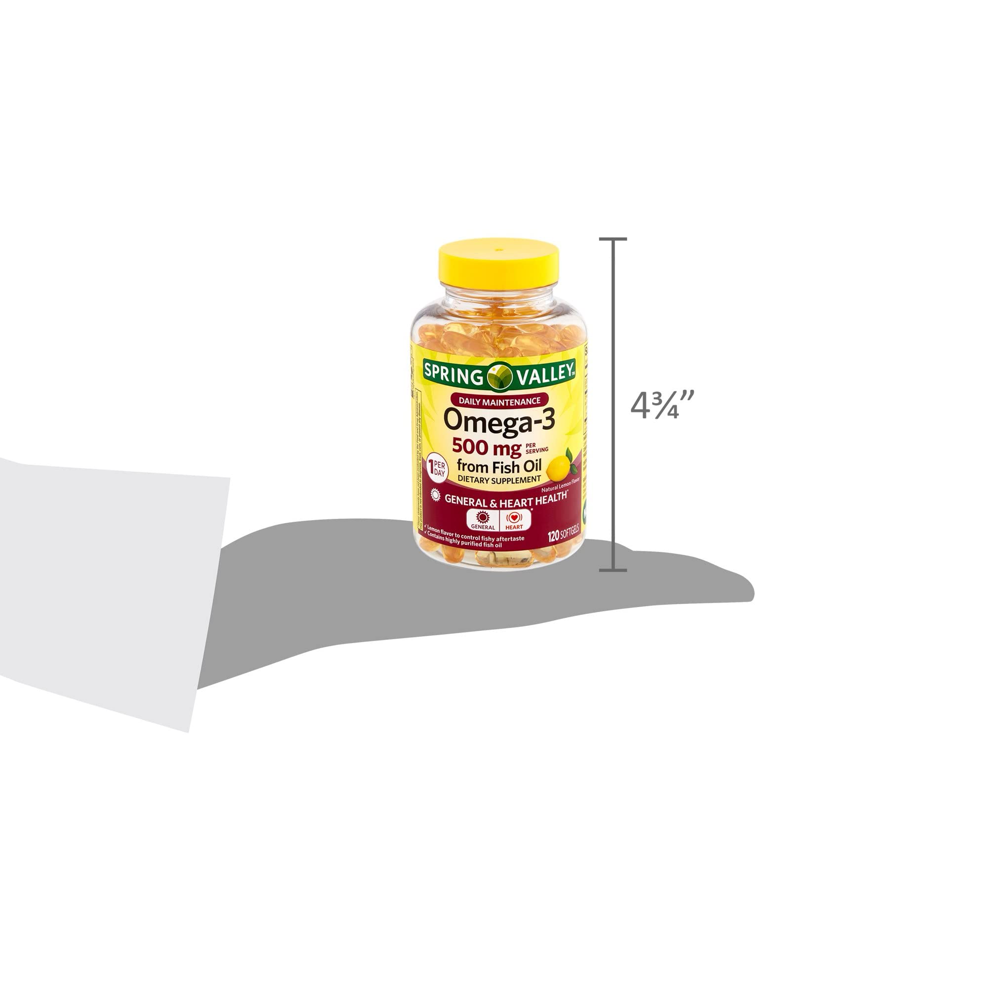 Spring Valley Omega-3 softgels in hand ideal for on-the-go routine.