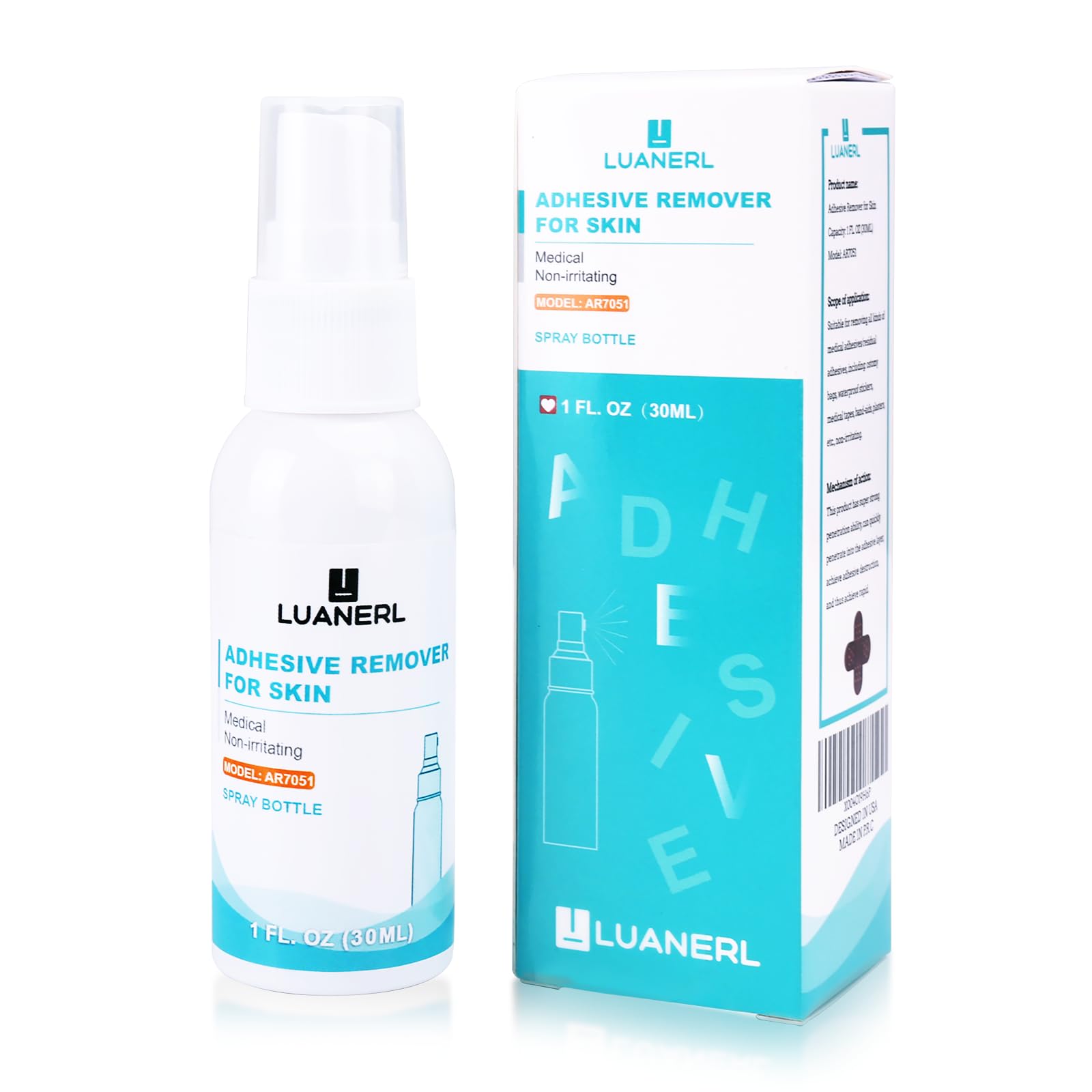 Luanerl adhesive remover spray on skin enables gentle, residue-free removal.