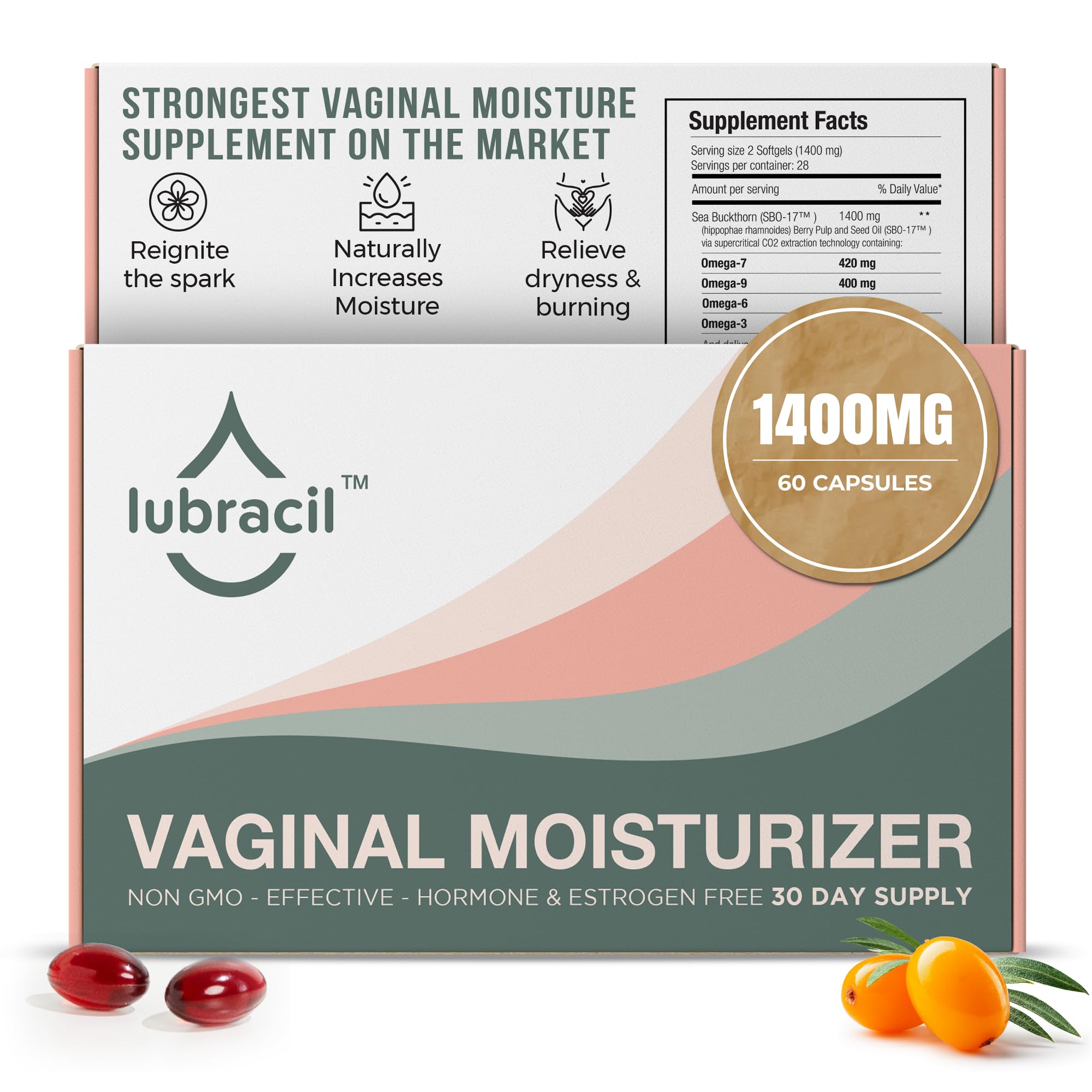 Lubracil vaginal moisturizer pills packaging promises a simple daily hydration routine.