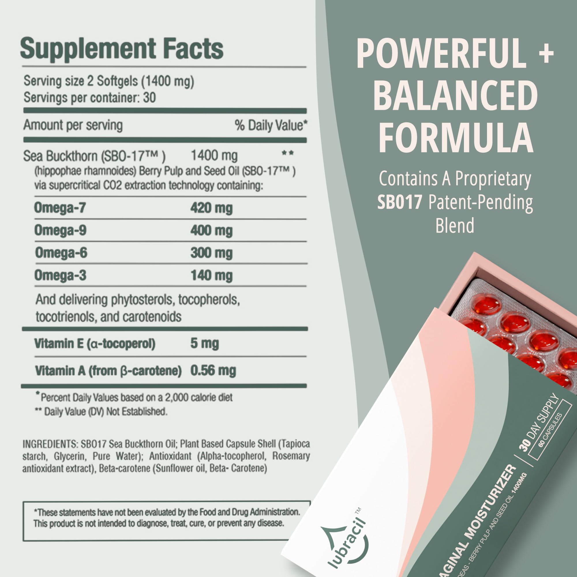 Lubracil Vitamins A and E supplement image signals antioxidant support for tissues.