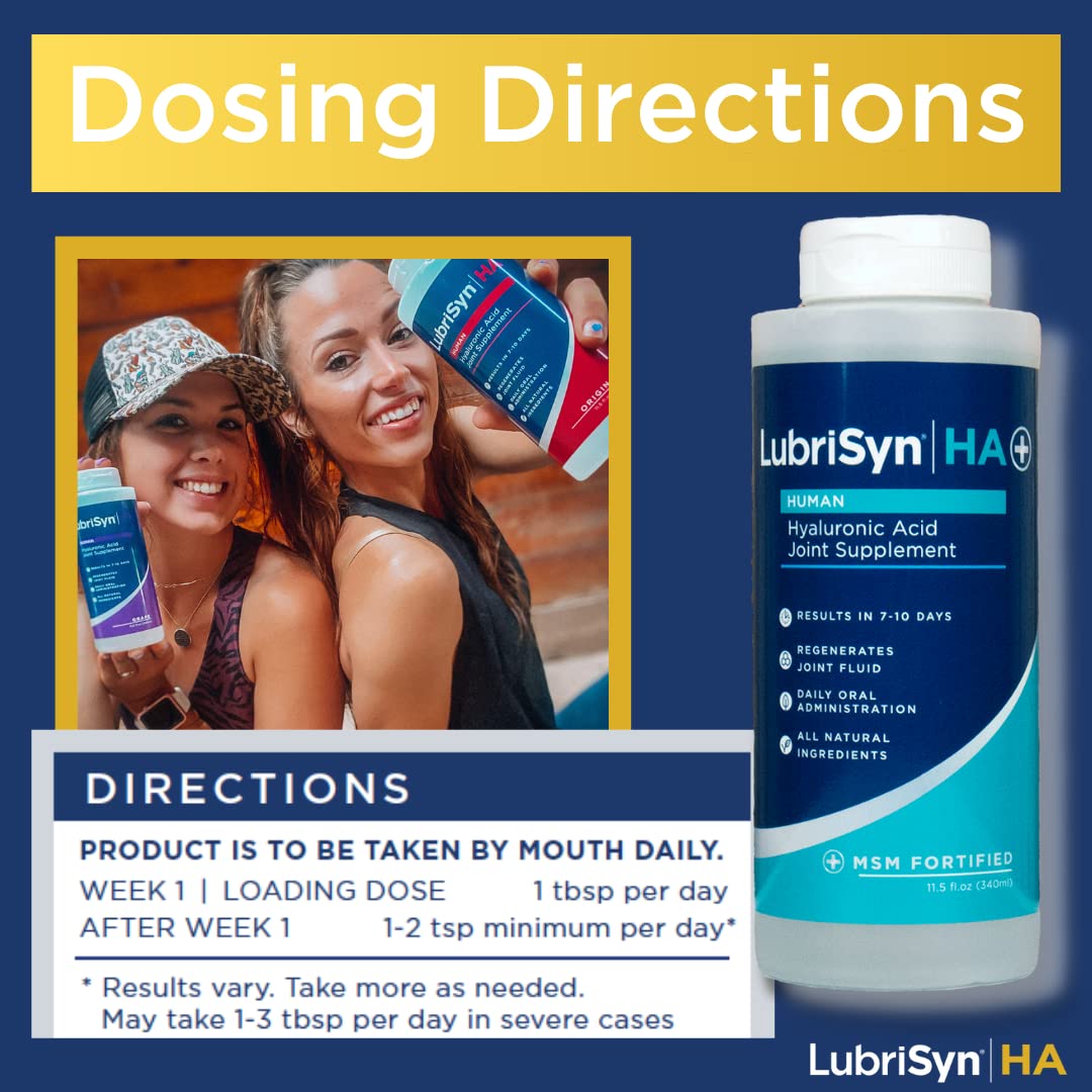Closeup of LubriSynHA liquid formulation emphasizing easy daily dosing