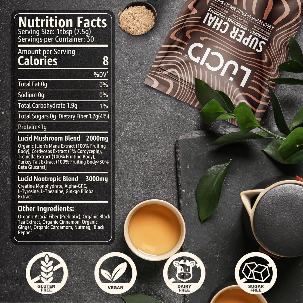 Lucid Superfood Mushroom Chai alpha GPC focus boost