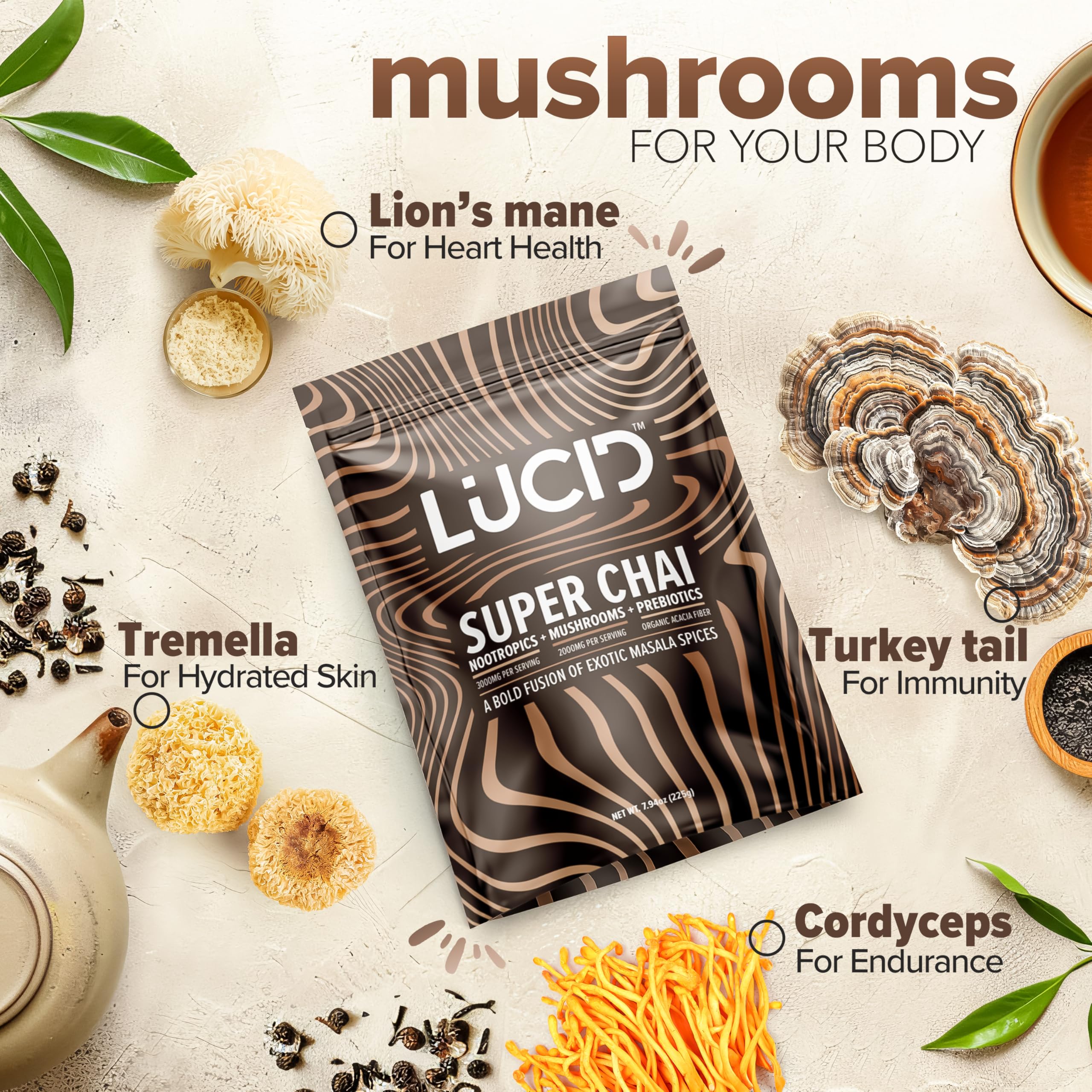 Lucid Superfood Mushroom Chai cordyceps energy boost blend